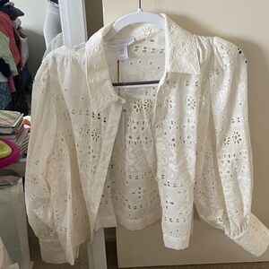 House of Harlow Eyelet Button-Front White Cotton Blouse - Women Tops